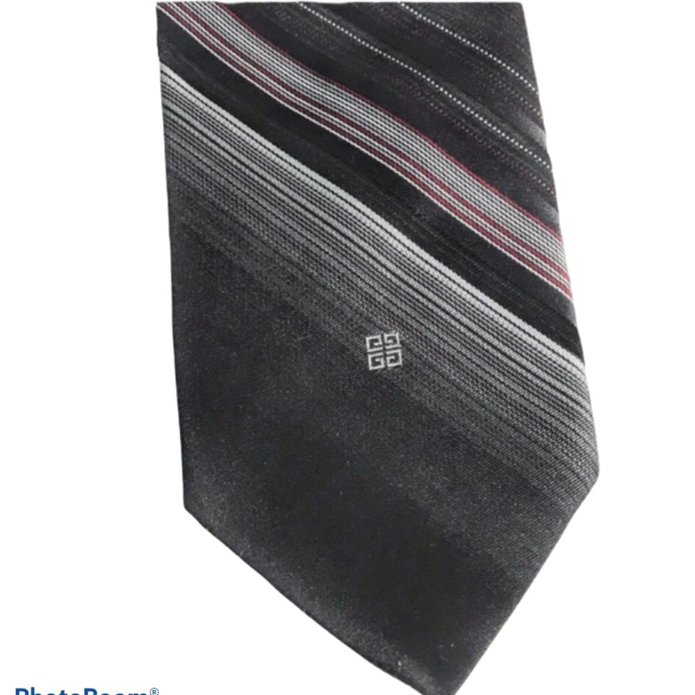 GIVENCHY Dark Gray White Black Thin Red Stripe Tie